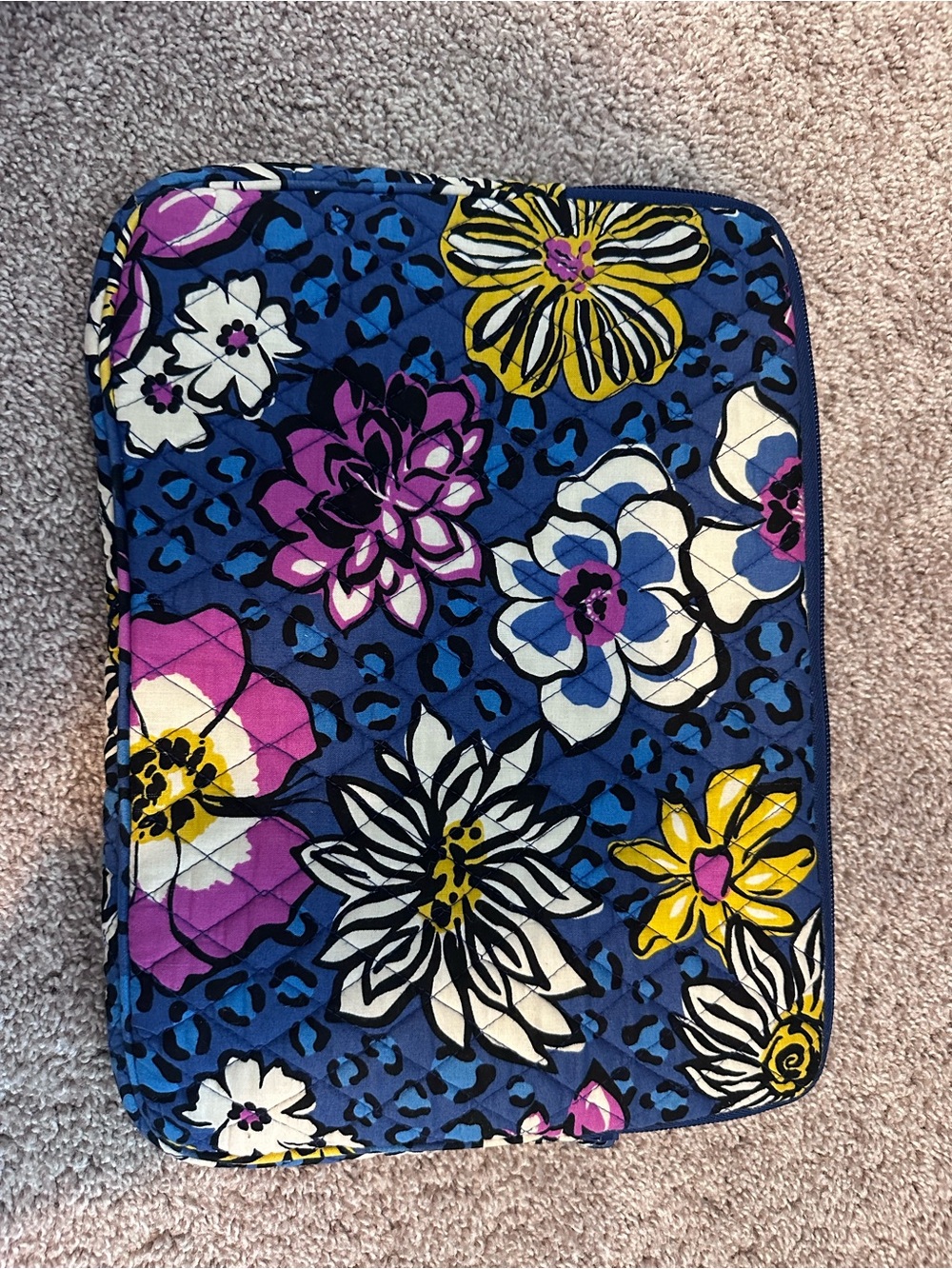 Quilted Floral Computer Sleeve in Blue, White, Pink & Yellow
